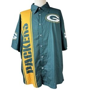 Green Bay Packers Shirt Mens 4XL Green Gold NFL Football Button Front Oversized